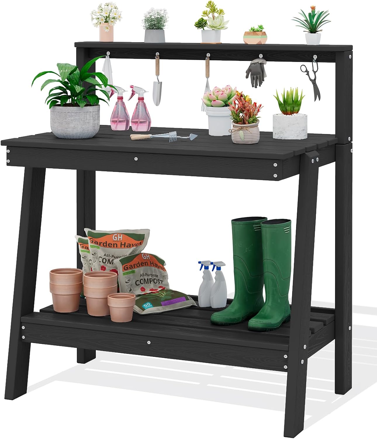 Gardening Tools And Uses - 3-laags tuinwerkbank voor buiten met opbergruimte,